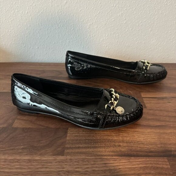 Coach Black Glitter Flats Loafers Drivers Charm Designer Patent Leather Size 6.5 - Picture 8 of 12